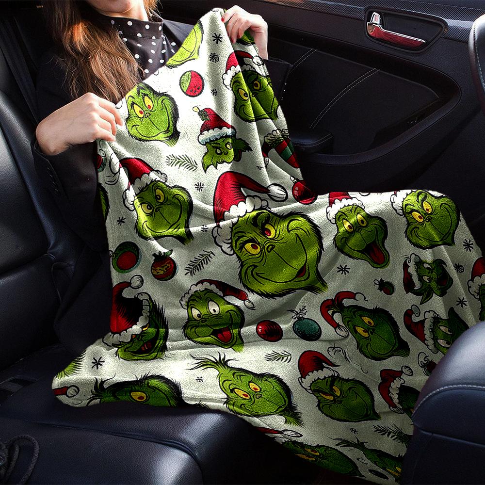 Christmas Grinch Seamless Blanket Soft Throw Blanket For Home Bedroom Bed Sofa Travel Office Solid Christmas Blanket