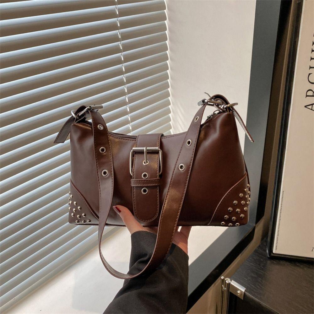 Y2k Buckle Armpit Bag Vintage Spicy Girl Handbag Retro Rivet Shoulder Bag  Women