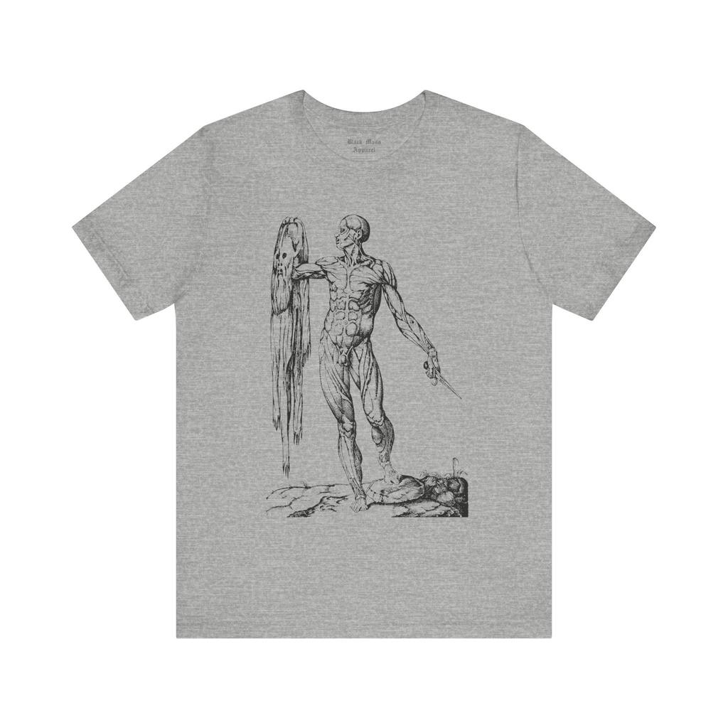 The Skinless Man, Andreas Vesalius Art, Vintage Creepy T-shirt, Horror Shirt, Medical, Spooky, Anatomy,  Jersey Short Sleeve Tee