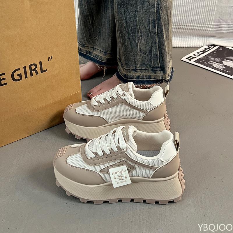 Spring And Autumn Women'S New Fashionable Thick Soled Height Increasing Anti Slip Sports Shoes Mesh Breathable Casual Shoes