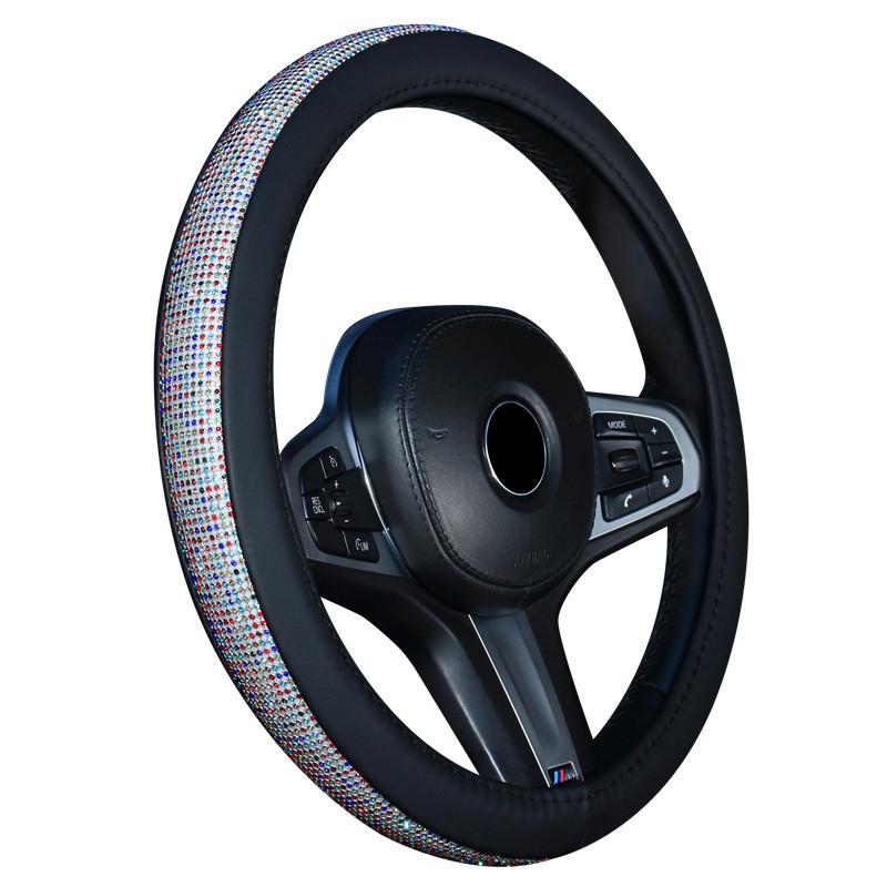 Rhinestone Car Leather Steering Wheel Covers Steering Wheel Crystal Cover Auto Car Interior Accessories For Women Girls