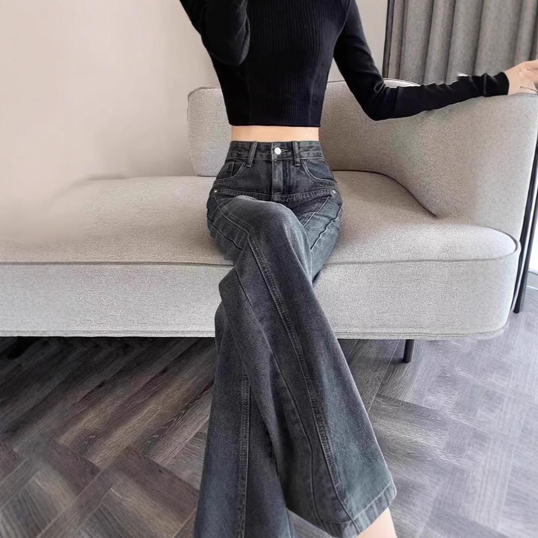 

Cement Gray High-Waisted Wide-Leg Jeans for Women 2025 - Loose Fit, Petite Straight-Leg Spring Pants L