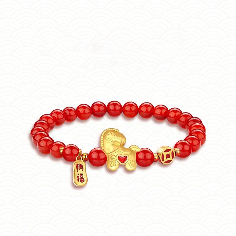 Lucky Red Bead Horse Bracelet for Women Exquisite Chinese Style Blessing Pendant Bracelets New Year Good Luck Wealth Jewelry