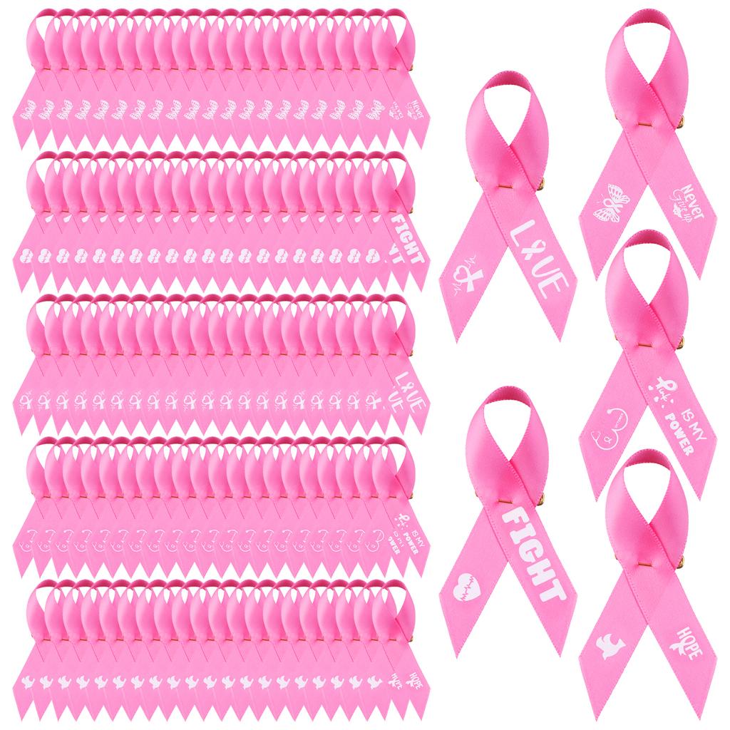 100 Pcs Breast Cancer Awareness Pins Pink Ribbon Lapel Pins Hope Power Love Fight Cancer Theme Fabric Pins Bulk For Charity