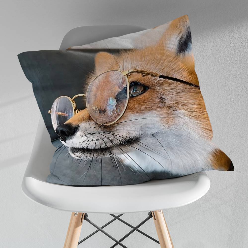 Cute Fox Animal Expression Throw Pillow Case Living Room Sofa Cushion Cover For Home Bedroom Decoration Protector