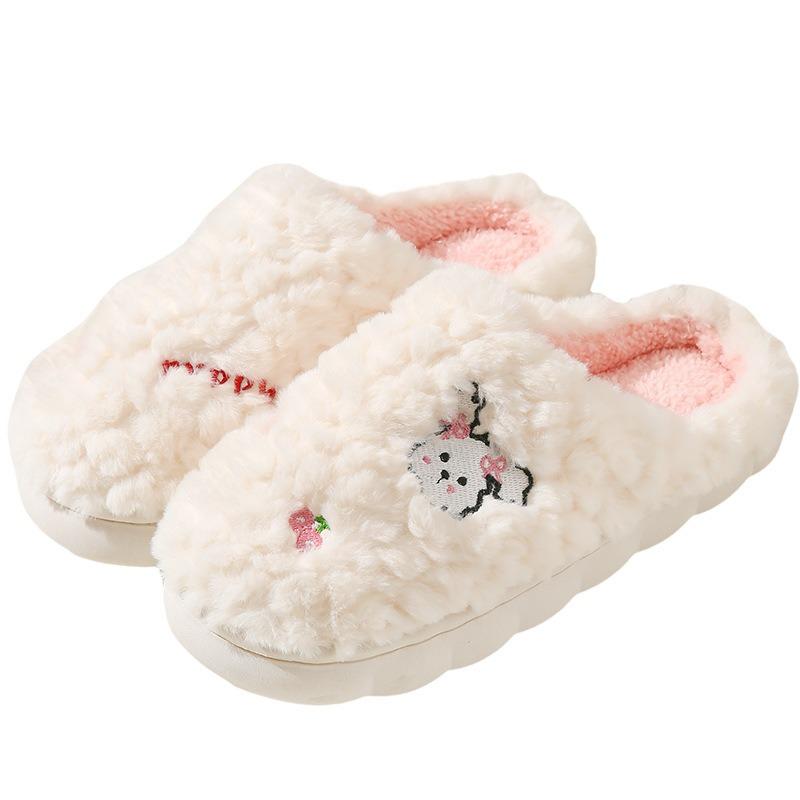 Autumn and winter cartoon cotton slippers women's indoor home warmth plush wear-resistant couple outer wear wool shoes confinement shoes men