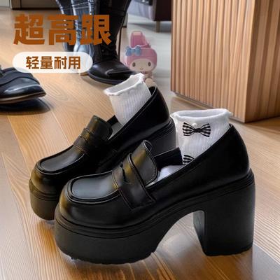 Small Leather Shoes Women's Super High Heel 2025 Spring New Heightening British Style Single Shoes Platform Thick Heel Loafers Women