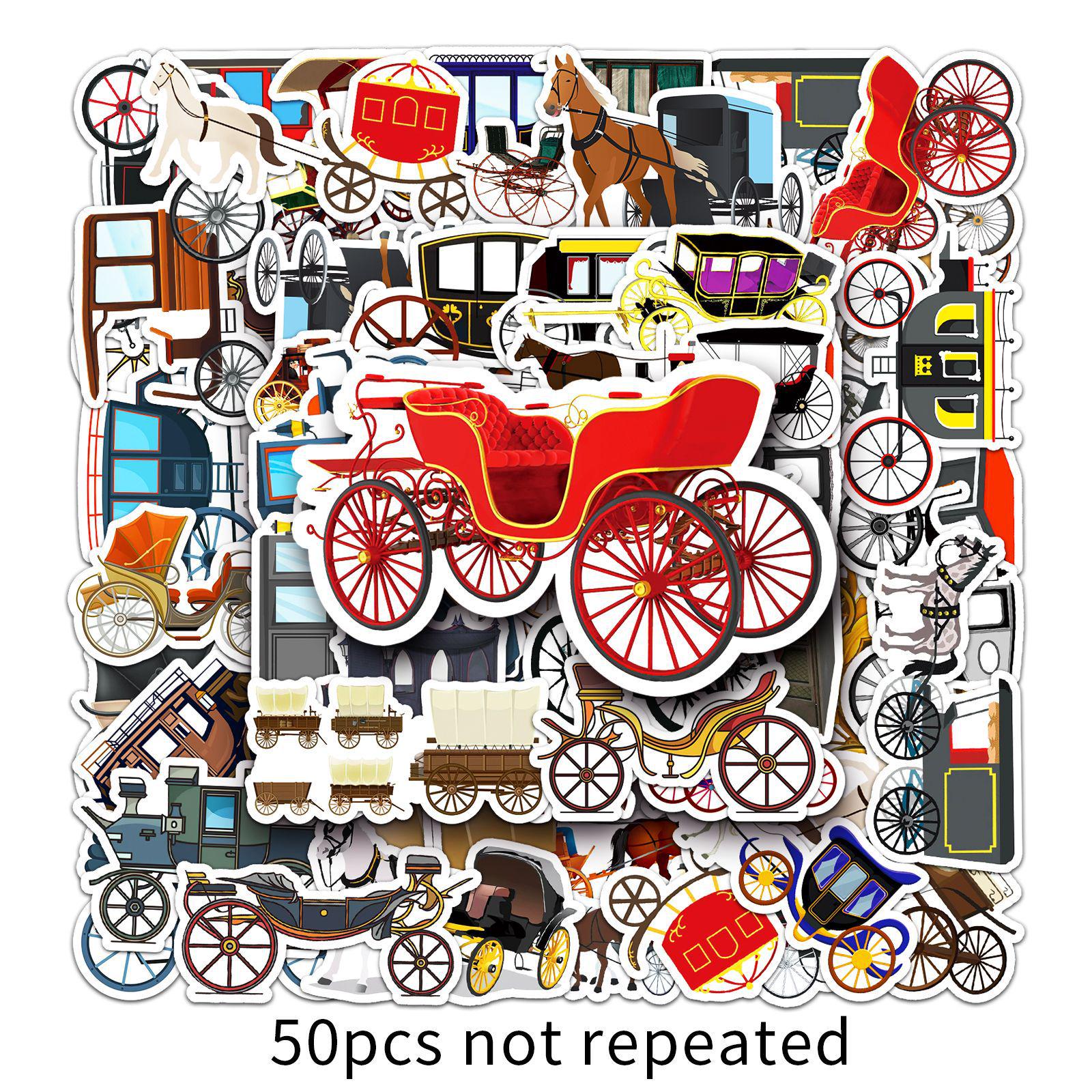 50 Retro Carriage Graffiti Stickers: Cartoon DIY Waterproof Stickers for Water Bottles & Suitcases