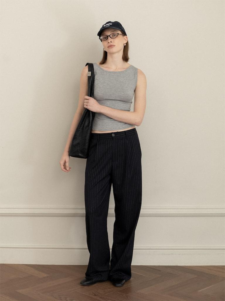 GLOWNY G Gentle Wide Leg Pinstripe Pants (Navy)