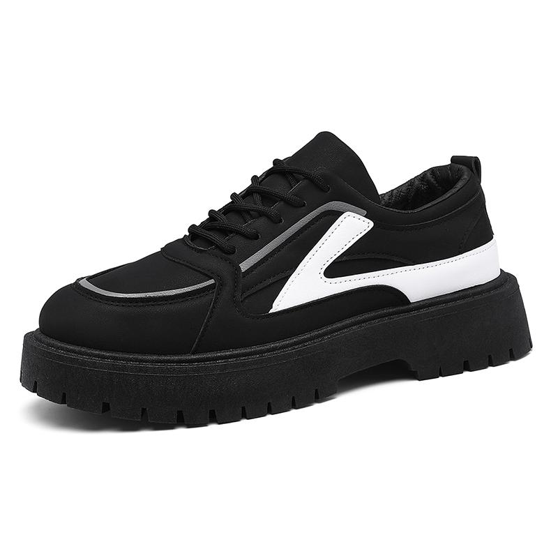 

Модная британская обувь в стиле кэжуал, больших размеров, с высоким подъемом и низким верхом, спортивная, для улицы, с нескользящей толстой подошвой, удобная, простая 44 чёрный