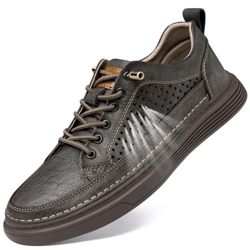 Fashion Summer Genuine Leather  Oxford Shoes Breathable Outdoor Sneakers Men Shoes Handmade Leather Shoes Casual Shoe Walking Shoes Men