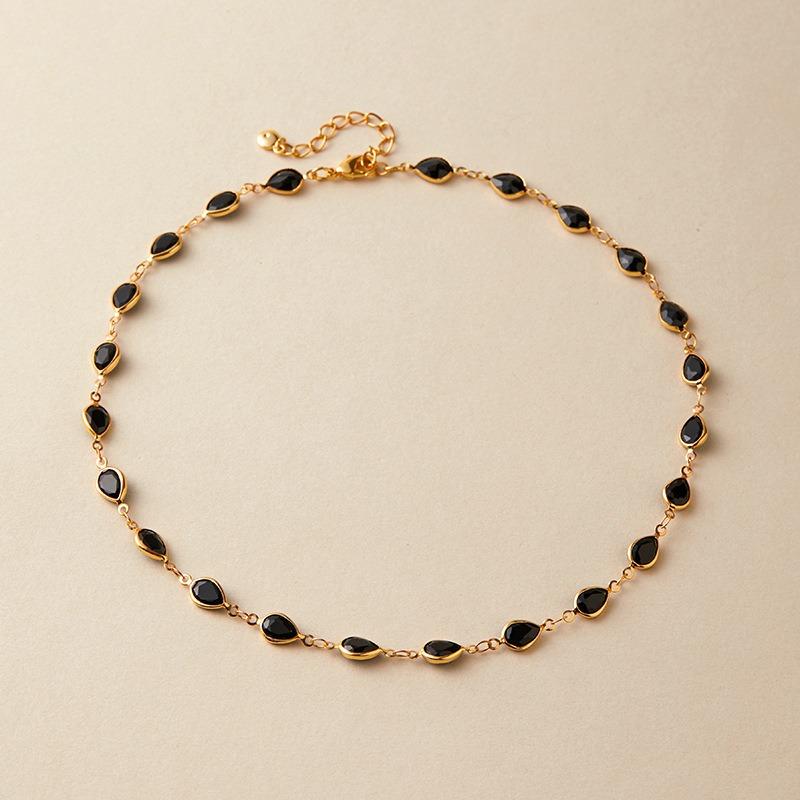 Modische Gold Tränentropfen Schwarzes Glas Schlüsselbein Halskette Für Damen