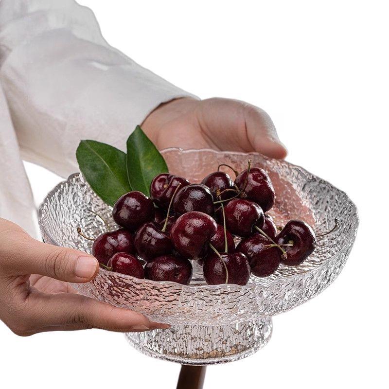 Glass Fruit Plate - Elegant High-Footed Dessert and Snack Holder for Living Room Coffee Table.