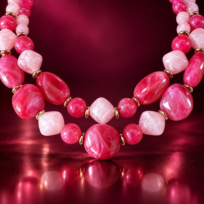 Beaded Necklace with Coordinated Drop Earrings, Double-Strand Layering, and Irregular Acrylic Beads Jewelry Set