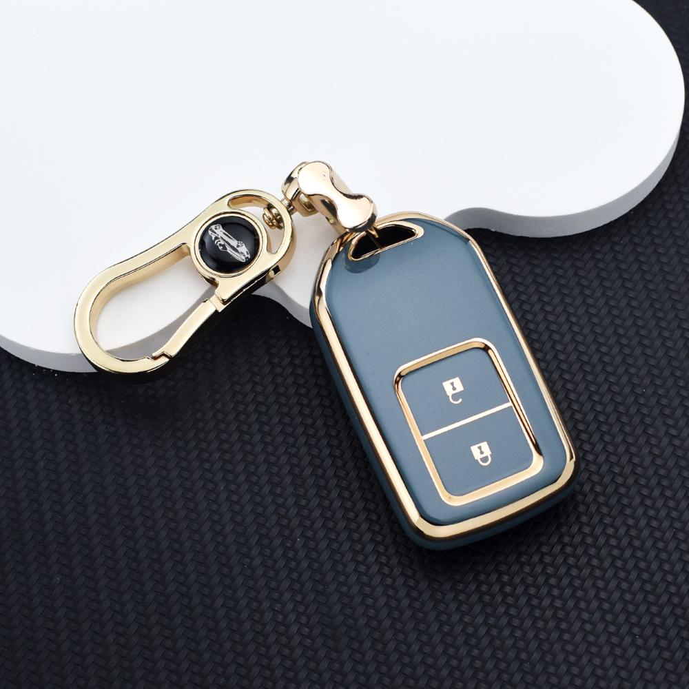Tpu 2-Button Smart Key Cover For Honda Cr-V Hr-V Civic Accord Fit City Odyssey – Protective Key Fob Case And Key Chain Key Ring