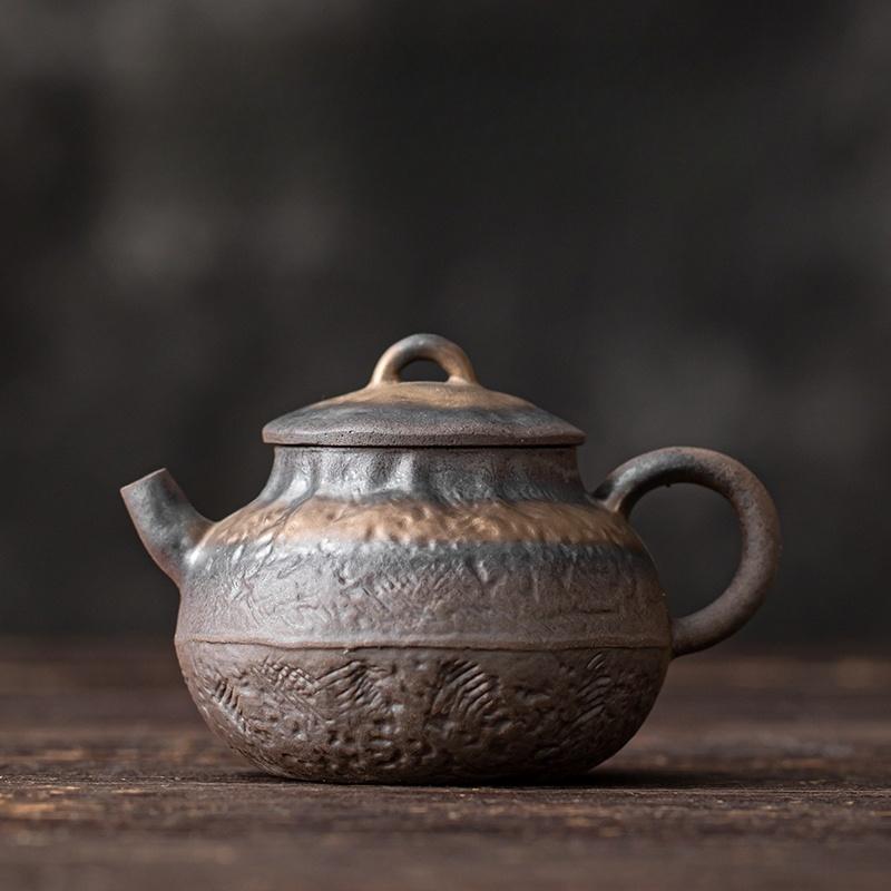 150ml Retro Ceramic Teapot Vintage Rough Pottery Gilded Iron Glaze Teapot High-end Kungfu Tea Pot Tea Maker Tea Ceremony