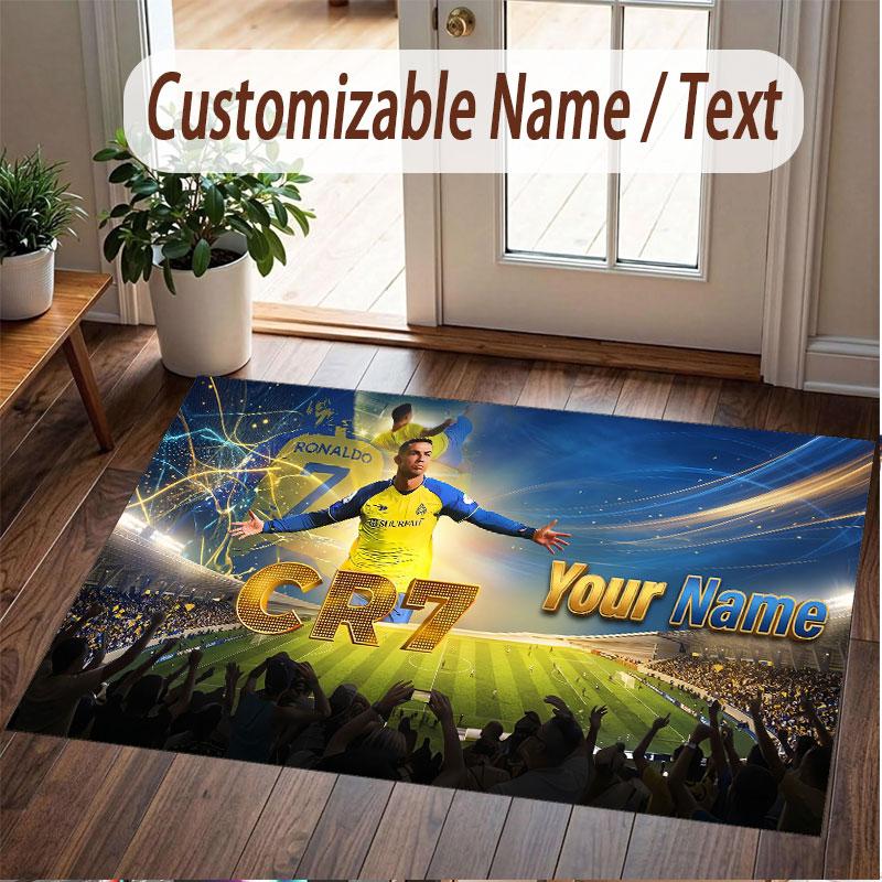 Benutzerdefinierter Teppich Cristiano Ronaldo Muster Druck Name Text Weicher Rutschfester Boden Teppich für Zuhause Innen Dekoration