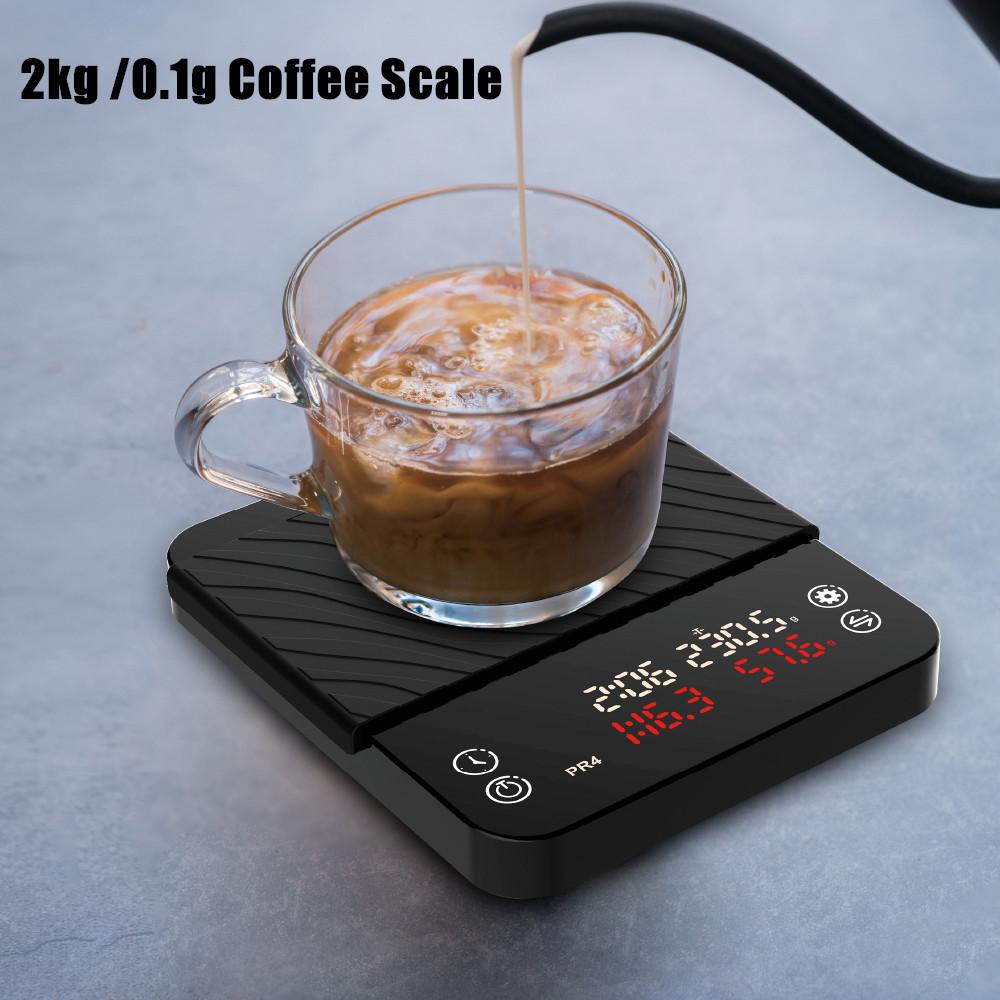 Intelligent Coffee Scale 2kg/0.1g Digital Coffee Mini Black Electronic Scale USB Charging Auto Timer Kitchen Scales With Timer