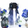 Lolita Wig, GAL Style, Semi-long Wig, Perm, Harajuku Style, Dreamy, Dark, Cute, Cosplay, Party, Lolita Style, Everyday Wig, Black, Blue, Gradient Wig