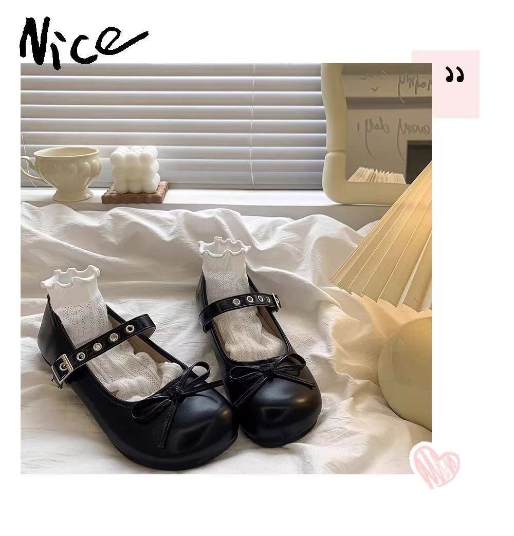 

French bow Mary Jane small leather shoes women s 2025 spring new flat ballet soft sole with skirt single shoes 33 чёрный