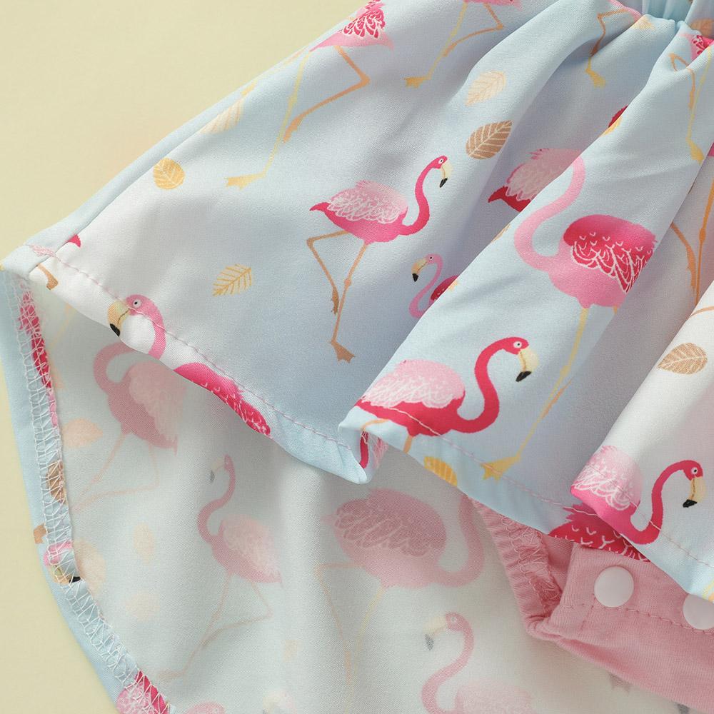2 st Spädbarn Baby Flicka Rygglös Flamingo Romper Rem Jumpsuit Klänning +Hårband
