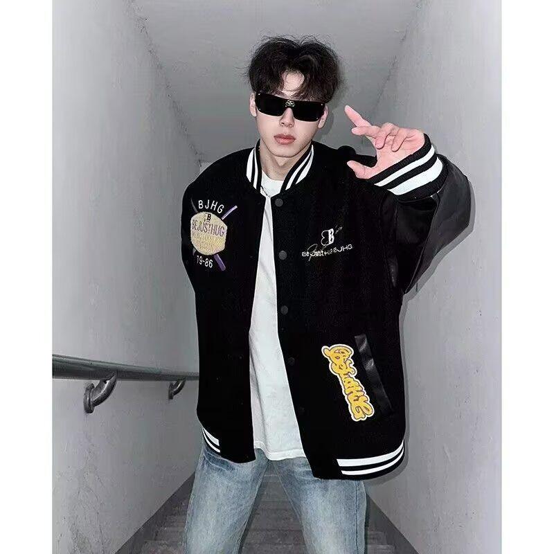 2025 Unisex Retro Embroidered Baseball Jacket - Loose Fit for Spring/Autumn