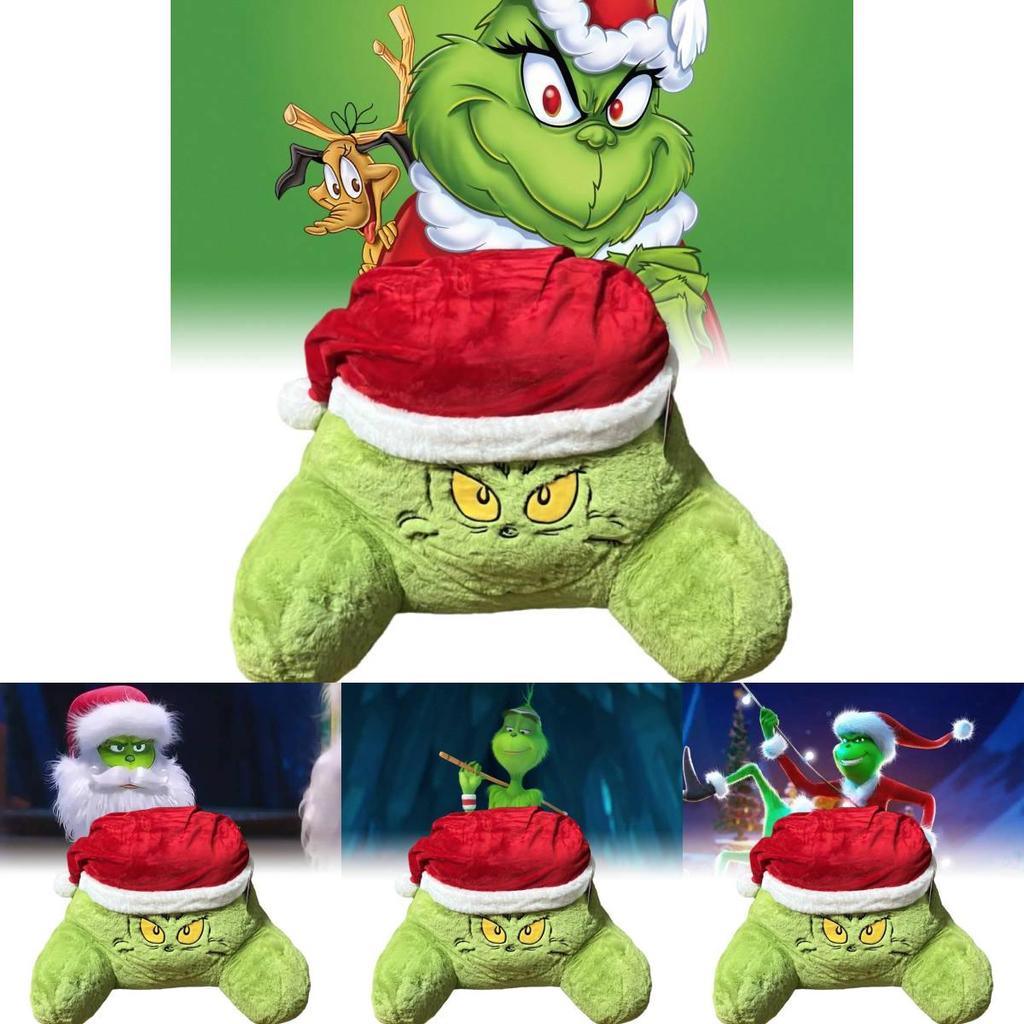 Cozy Plush Green Monster Grinch Pillow Christmas Holiday Decorative Cushion For Home Use