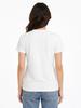 A stylish and versatile white T-shirt with pink book and bow-themed details, perfect for a sophisticated summer look.