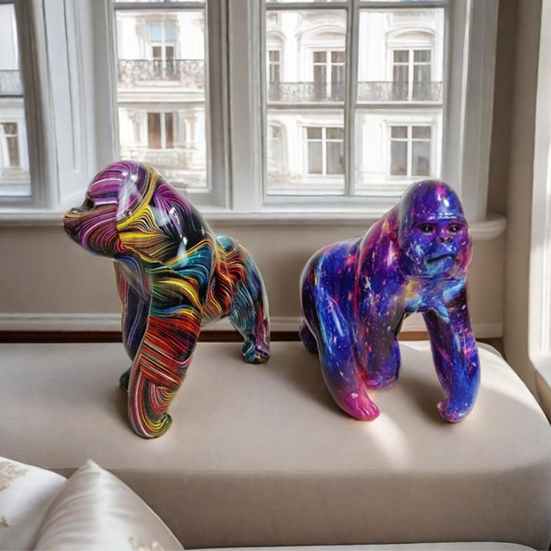 Creative Cartoon Graffiti Gorilla Sculpture, Resin Crafts, Home Decoration, Indoor, Living Room, Office, Animal Sculptures