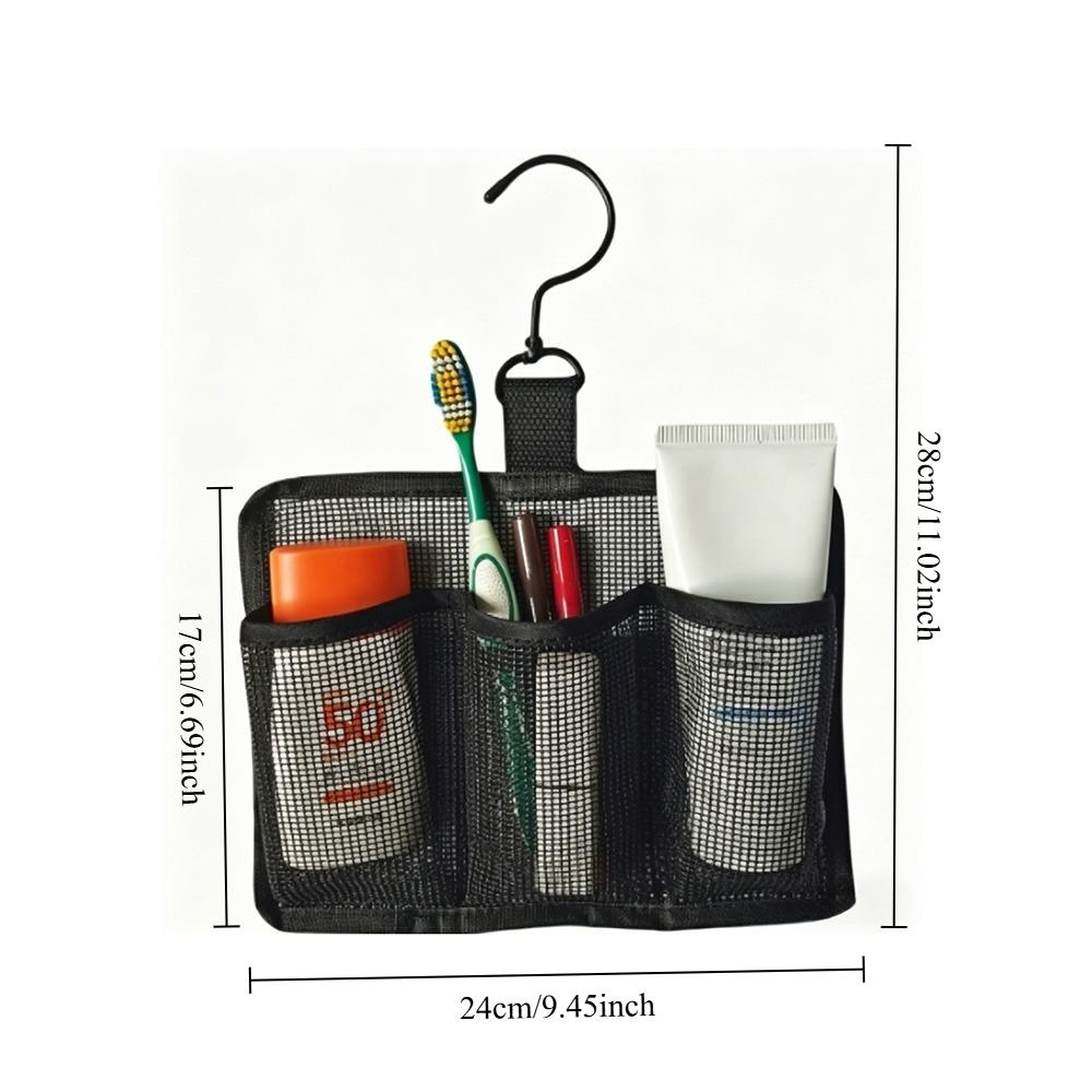 Portable Mesh Hanging Bathroom Bag Multi-compartment Toiletry Organizer for Daily & Trip Use