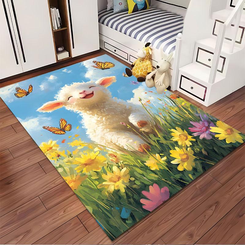 Happy Lamb with Butterflies Suitable As a Non-slip Mat for the Living Room or Bedroom Sofa