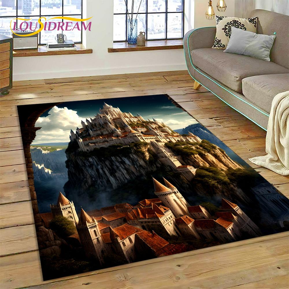Castello da Favola da Sogno Misterioso Gotico Cartone Animato Tappeto Tappetino per Soggiorno Camera da Letto Casa Divano, Tappeto per Area Bambini Tappetino Antiscivolo
