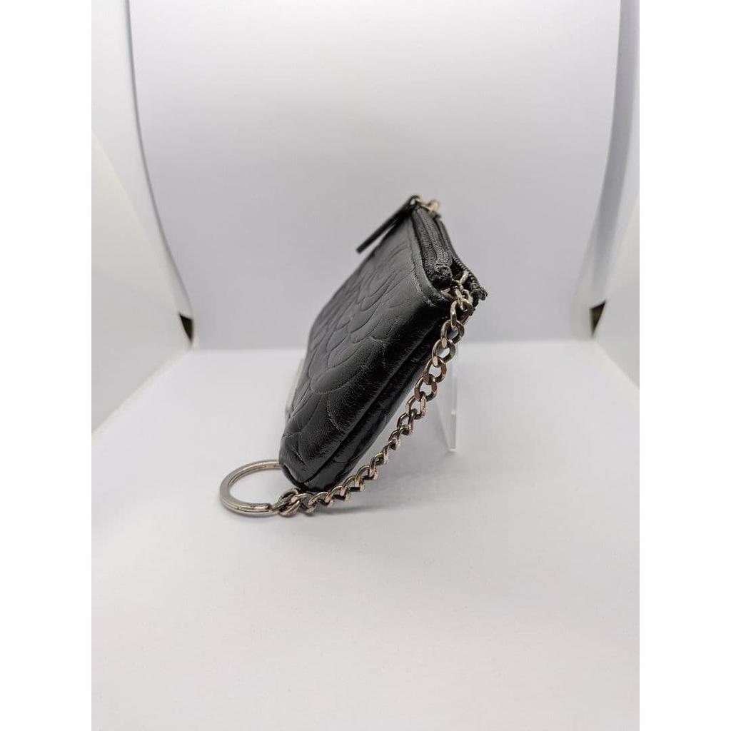Used CHANEL Camellia Coin Case Black