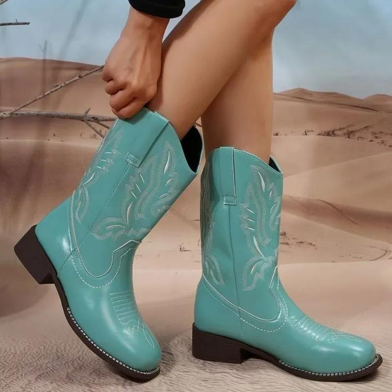 Women Boots  New Autumn Winter Western Cowboy Boots Women Fashion Embroidered Outdoor Casual Shoes for Women Botas De Mujer