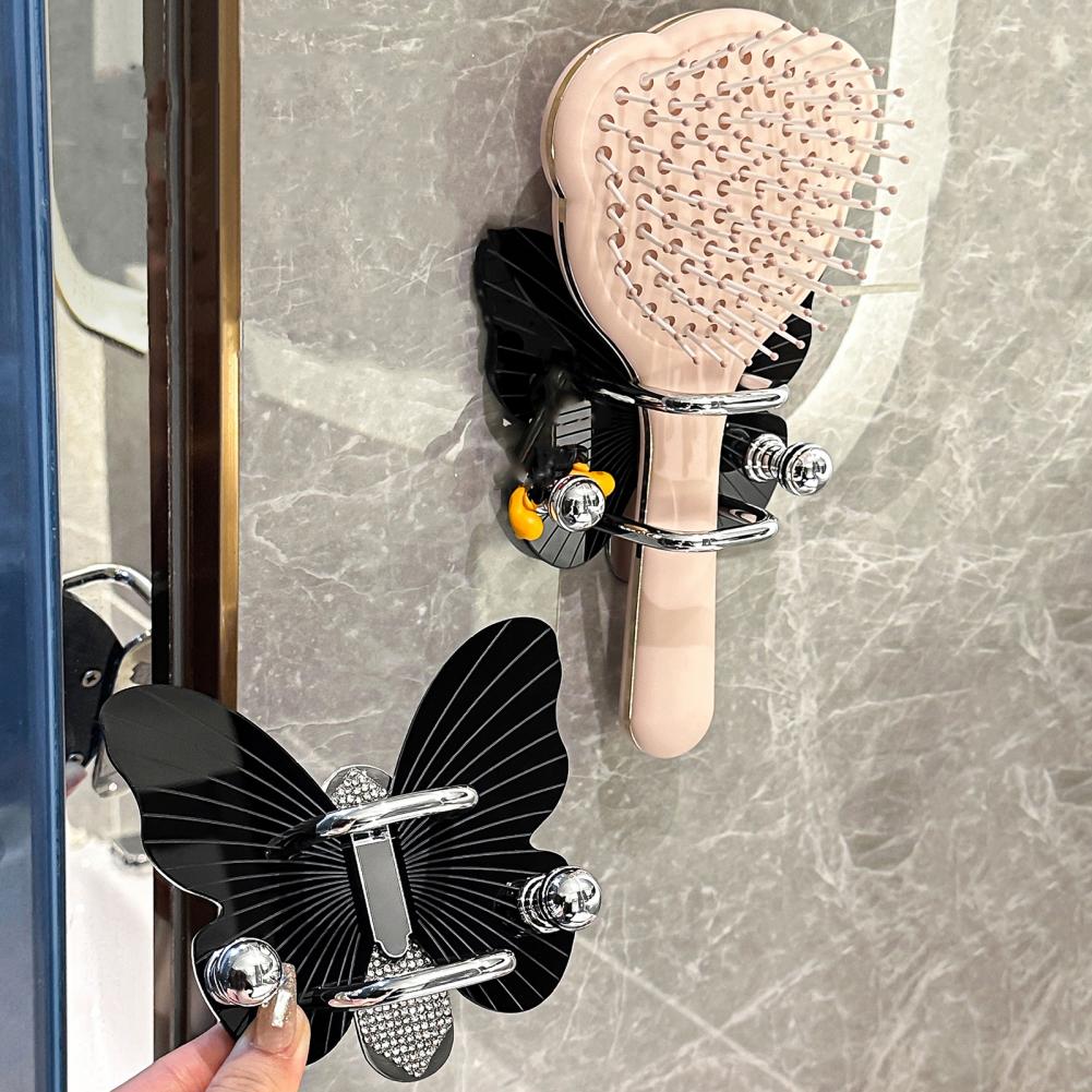 Comb Holder Self-Adhesive Wall-mounted Butterfly Shape Comb Storage Rack With Hook Strong Load-bearing Sturdy Hairpin Rack