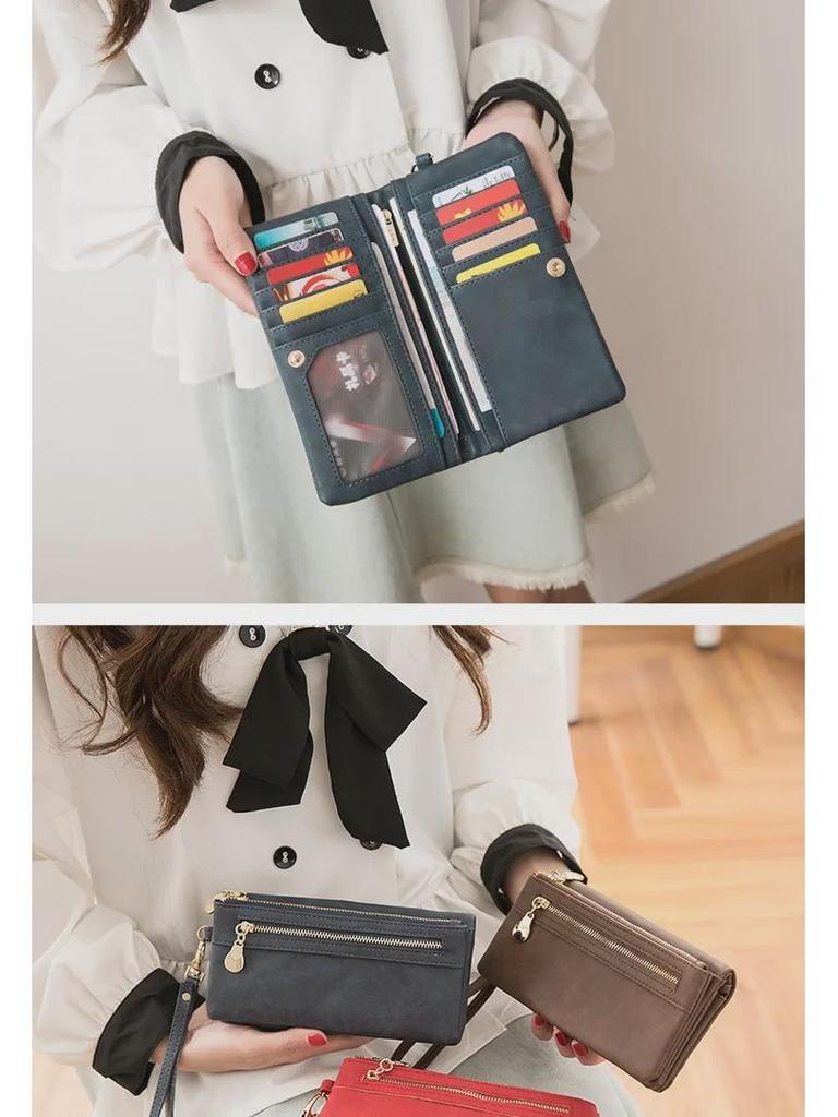 Xiangyin Women's Retro Long Wallet: Multifunctional Korean-Style Leather Handbag and Coin Purse.