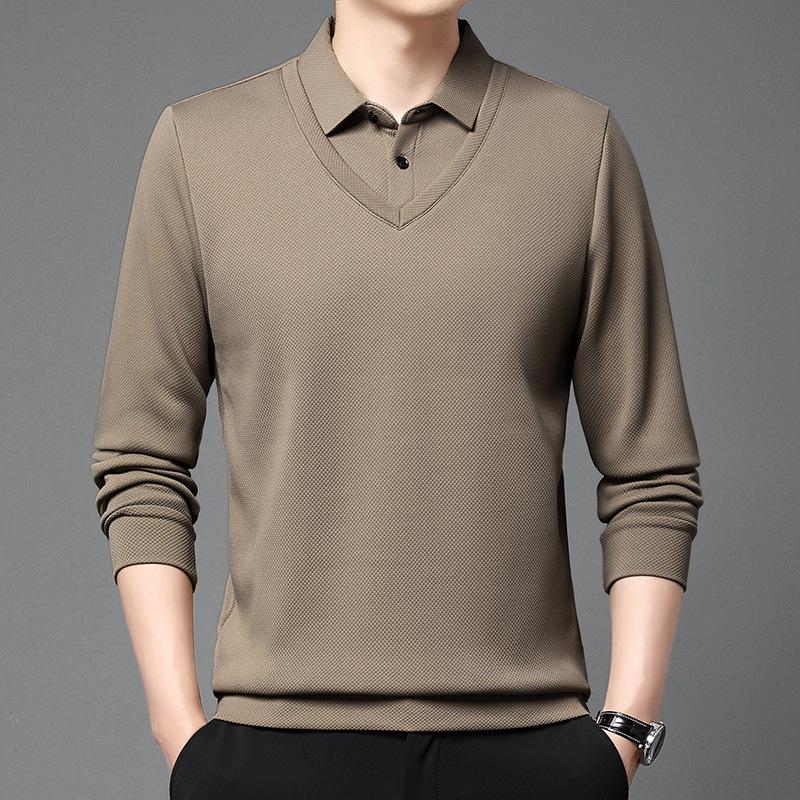 

Мужская зимняя вязаная рубашка с флисовой подкладкой, имитирующая двухслойную, с отложным воротником 175/XL