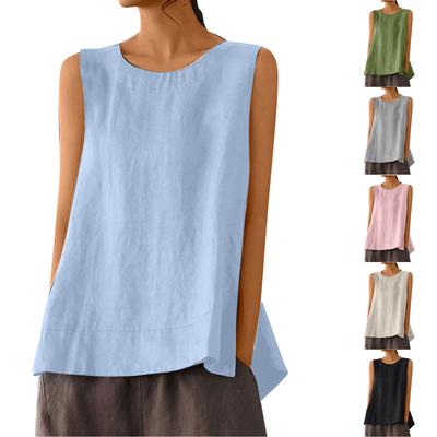 Women's Loose Casual Cotton Linen Solid Color Sleeveless Top Vest