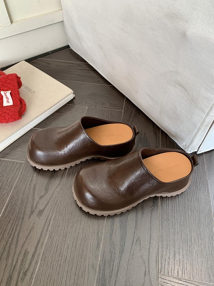 Women's Slippers Closed Toe Thick Bottom Increased Inner Height Sandals Retro Solid Color Flat Bottom Women's Slingback Shoes