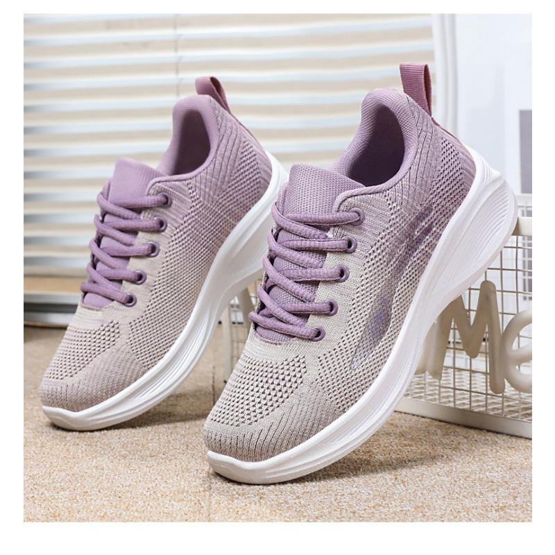 Women's Shoes 2024 Spring Casual Soft Sole Sports Shoes, Breathable Flying Mesh Shoes, Large-sized Running Shoes