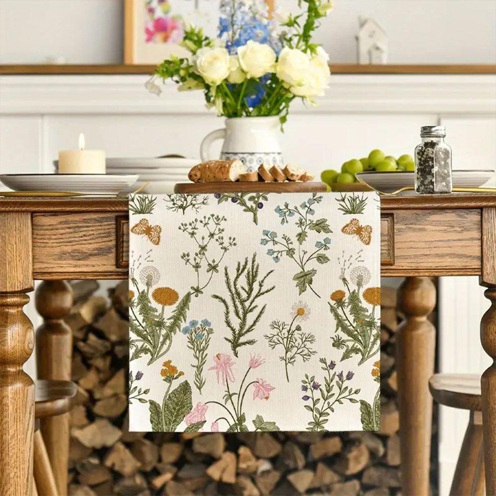 Fashion Floral Pattern Table Runner Heat Insulation Linen Flower Table Cloth Butterfly Vintage Tea Table Decorative Cloth