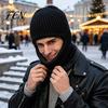 Winter Accessories Men Knit Hooded Scarf Hat, Warm Balaclava Hood for Cold Weather Protection Hat Weather, Windproof Neck Warmer Skull Cap Outdoor