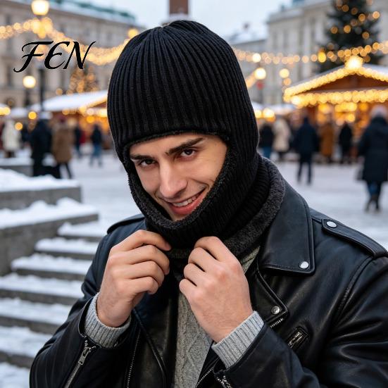 Winter Accessories Men Knit Hooded Scarf Hat, Warm Balaclava Hood for Cold Weather Protection Hat Weather, Windproof Neck Warmer Skull Cap Outdoor