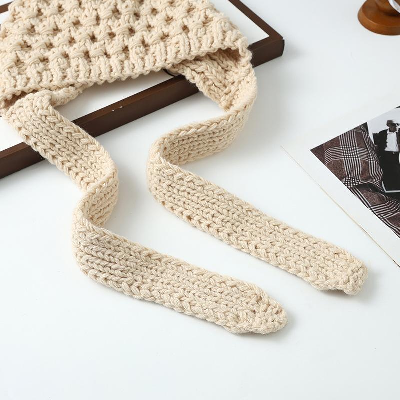 Hat for Women In Autumn and Winter Retro Rough Twill Handmade Knitted Hat Outdoor Cold Warm Hat Versatile Casual Pullover Hat Korean