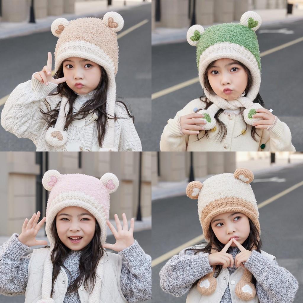 Kids Knit Hat With Heart Ears For Winter Warmth And Wind Resistance
