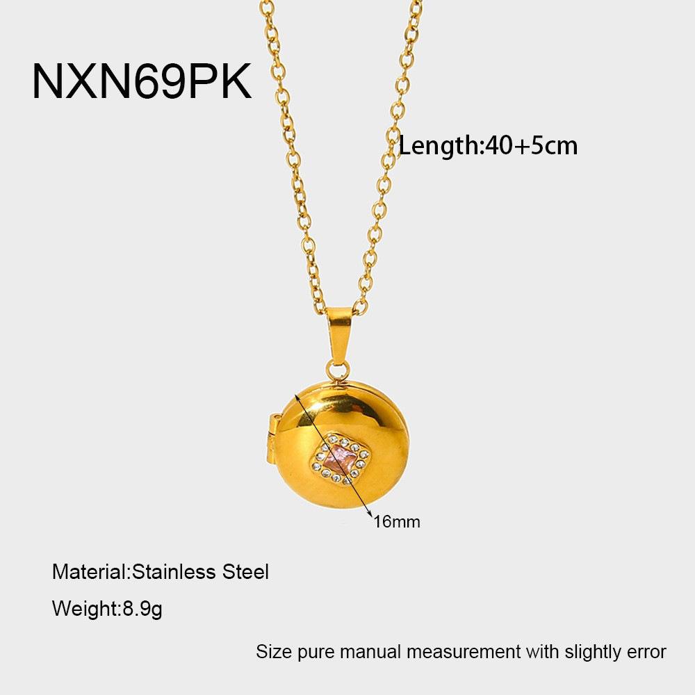ins Popular Stainless Steel Magnetic Elliptical Zircon Phase Box Pendant Necklace Plated 18K Gold Geometric Jewelry Women