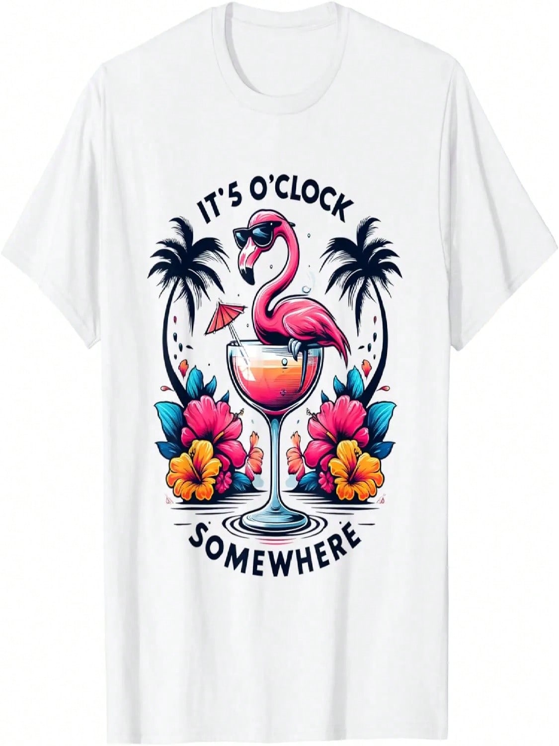 It s 5 O Clock Somewhere Flamingo Beach Vacation Drinking T-Shirt S