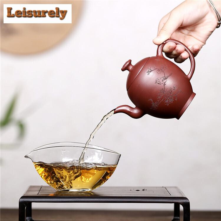 300ml Luxury Yixing Purple Clay Teapot Handmade Flower Bird Pot Raw Ore Red Dragon Mud Tea Maker Kettle With Infuser Zisha Tea