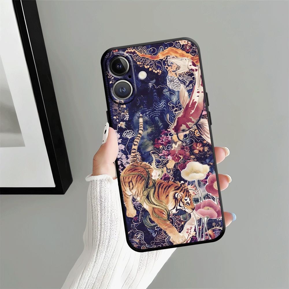 

Black Soft Phone Cover Case for iPhone 7 8 XR 17Air 13 12 11 17 Pro Max 15 16 14 Plus XS Max Cartoon Tiger Art iPhone 12