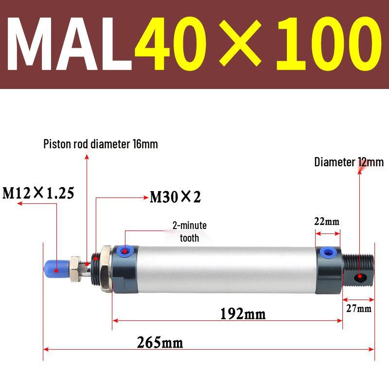 Mini Aluminum Alloy Pneumatic Cylinder - Round, Sizes 16/20/25/32/40 x 25/50/75/100/200